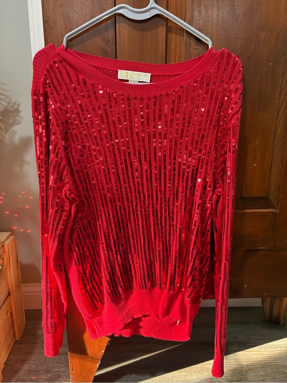 Michael Kors Red Sequin Ribbed Boatneck Sweater